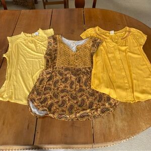 Bundle of 3 Yellow Goldenrod Flowy Boho Peasant Tops Blouses women’s size small
